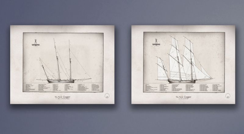 The Naval Lugger by Tony Fernandes - set of 2 rigging prints